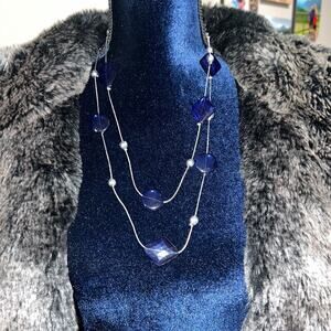 NECKLACE two layers with Blue Gems bright and pretty blue color